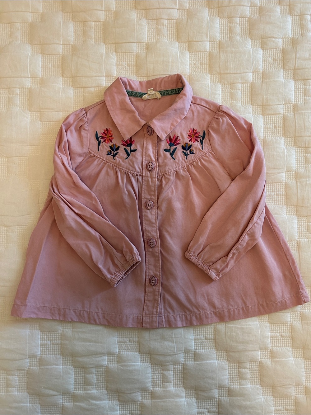 Finding Foxtale Girls Pink Embroidered Button Front Top 4